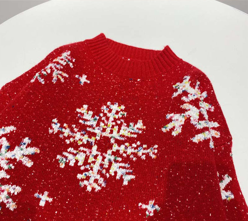 Christmas Snowflake Jacquard Round Neck Sweater