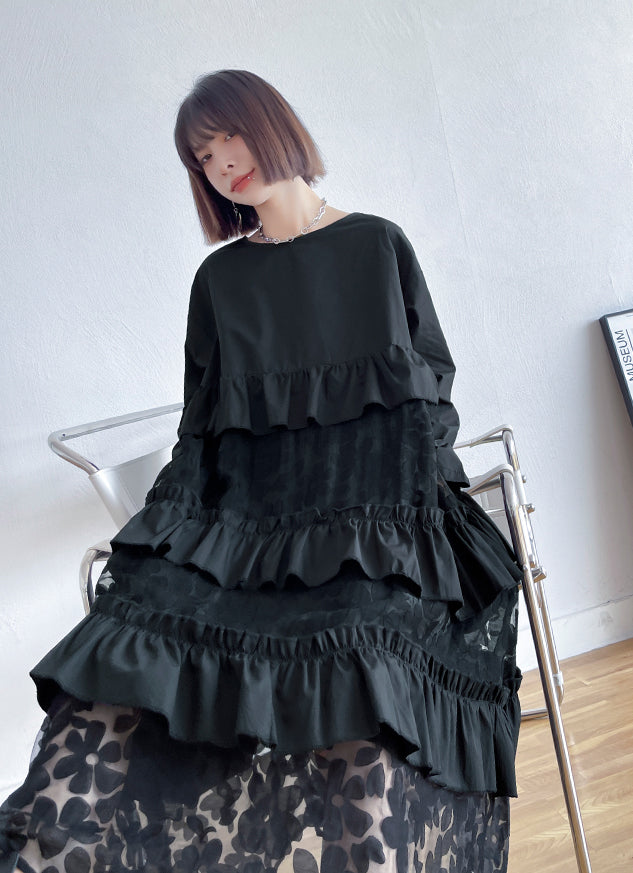 Lace Loose Long Sleeve Cake Midi Dress