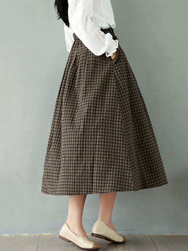 Vintage Loose Plaid A-Line Skirt