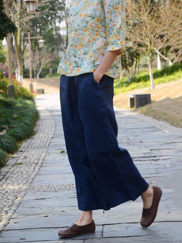 Casual Wide-leg Linen Pants