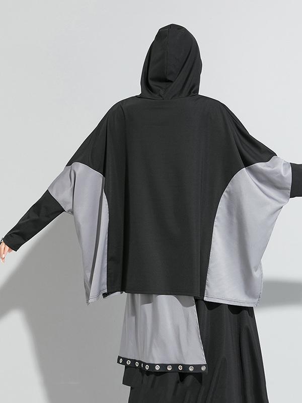 Tide Loose Splicing Split Side Cropped Hooded T-Shirt