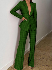 Wide Leg Plaid Suit Pants