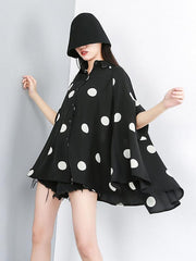 Polka-Dot Lapel Batwing Sleeve Blouse