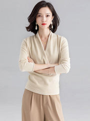 Cross V-Neck Solid Knitting Sweater