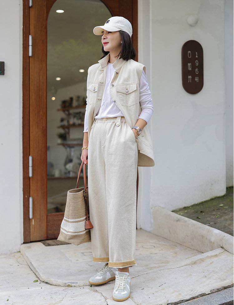 Solid Color All-Match Elastic Waist Denim Harem Pants