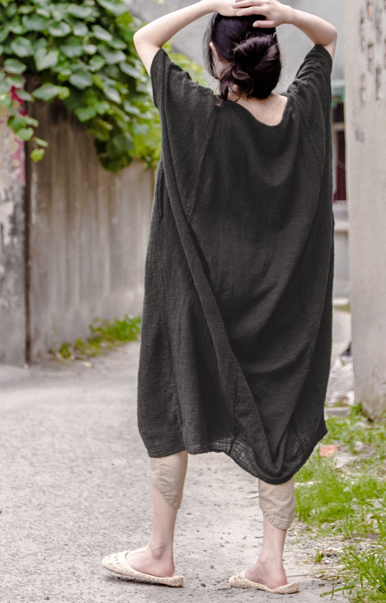 Women Solid Color Round Neck Loose Casual Dress