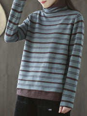 Striped High Neck False Two Knitting Sweater