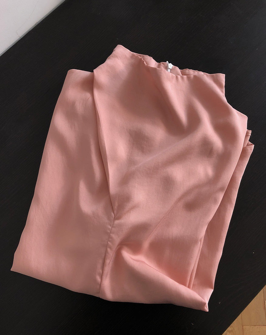 High Neck Solid Color Long Sleeve  Blouses  Shirt  Top