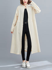 Simple Solid Color Over The Knee Long Casual Shirt Outwear