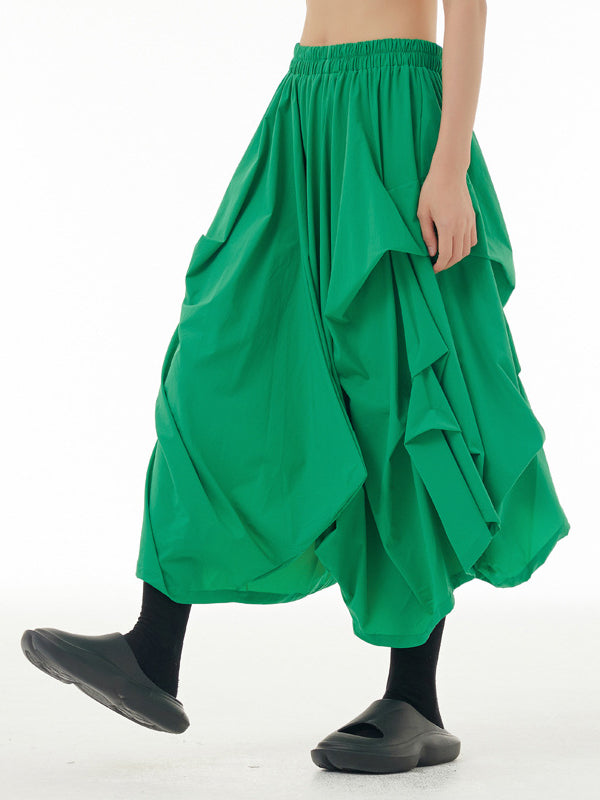 Irregularity Wide Leg Pleated Pure Color Cropped Trousers Culotte