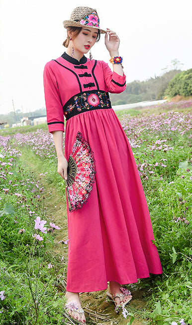 Ethnic Embroidered Waisted Midi Dress