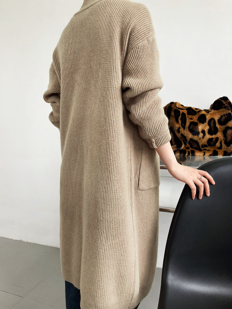 Retro Solid Thicken Knitted Midi Outwear