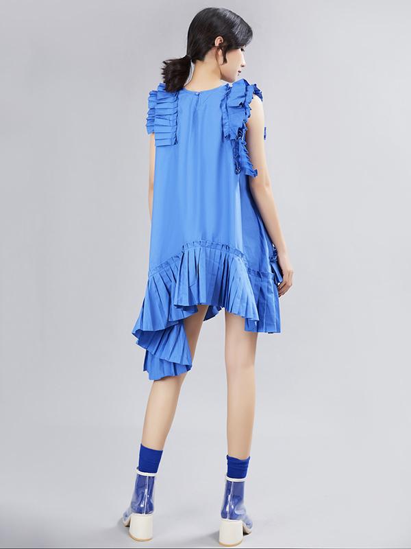 Asymmetric Ruffled Solid Dress