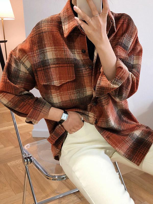 Loose Casual Thickening Plaid Shirt