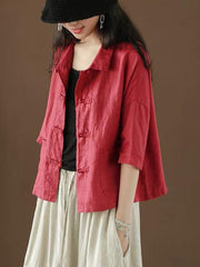 Casual Retro Lapel Frog Linen Shirt Top