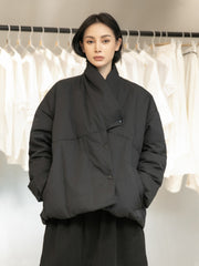 Simple Black Retro Irregular Down Jacket