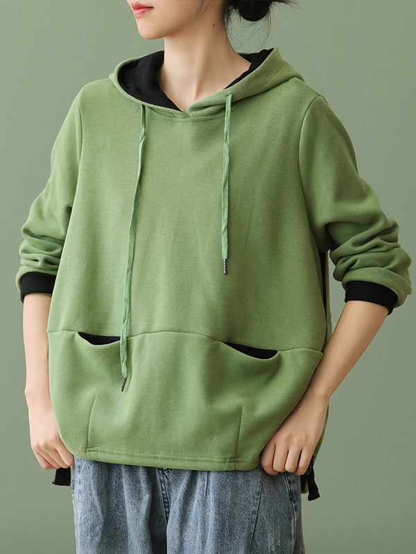 Hooded Solid Loose Sweatshirt