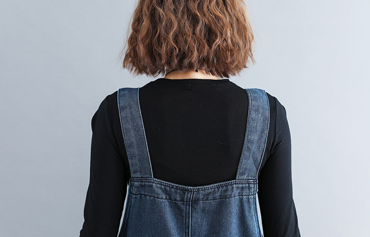 Loose Denim Suspender Skirt