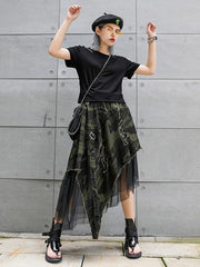 Camouflage Cropped Mesh Splicing Skirt