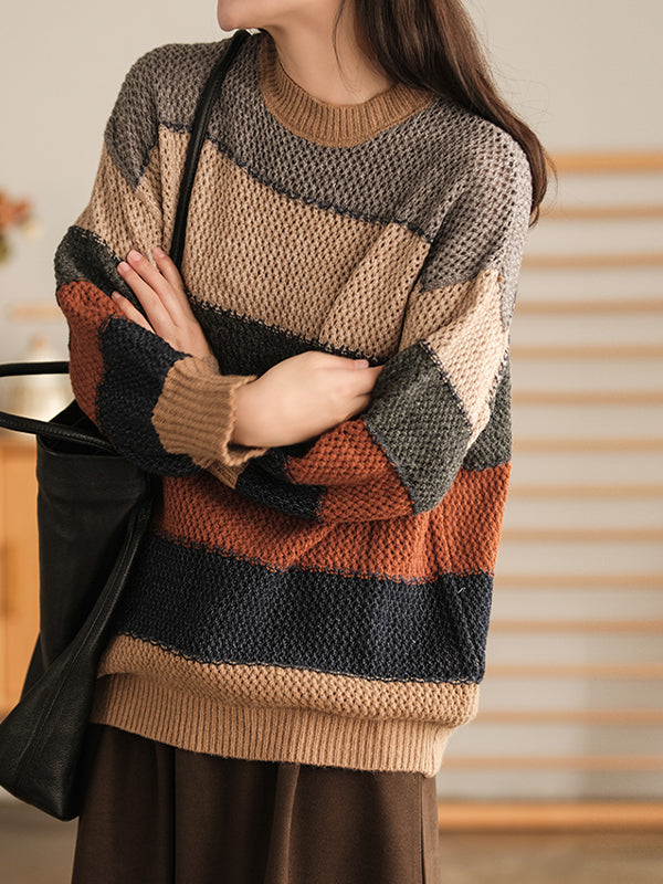 Loose Striped Round Neck Sweater