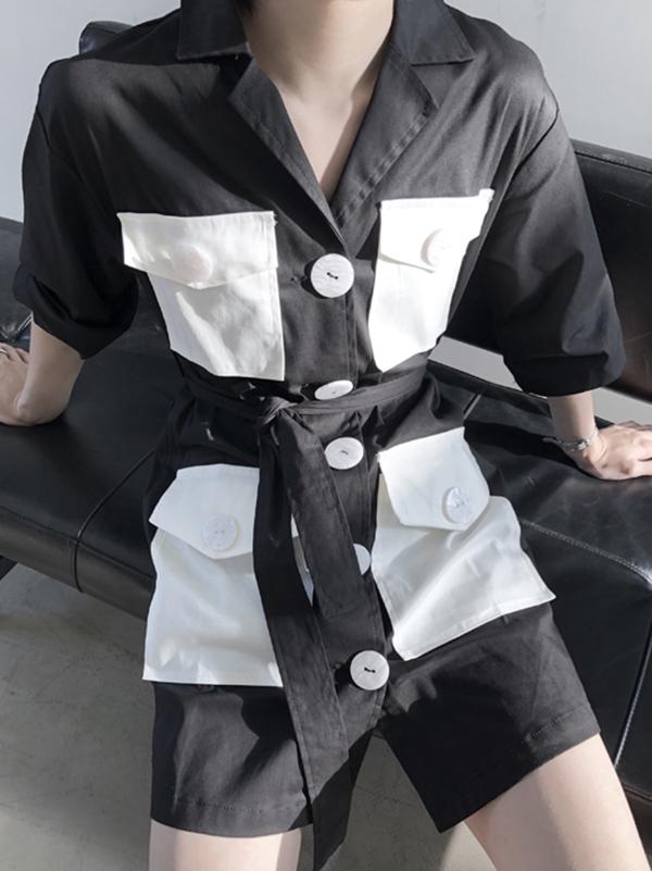 Split-joint Lapel Big Pocket Shirt Dress