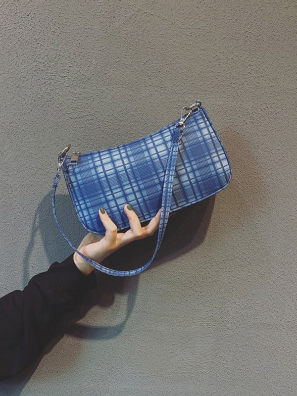 Artistic Retro Blue And White Plaid Bag