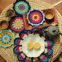 Peacock Handmade Crochet Retro Round Plate Pad