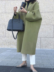 Long Sleeves Loose Solid Color Collarless Woolen Coat