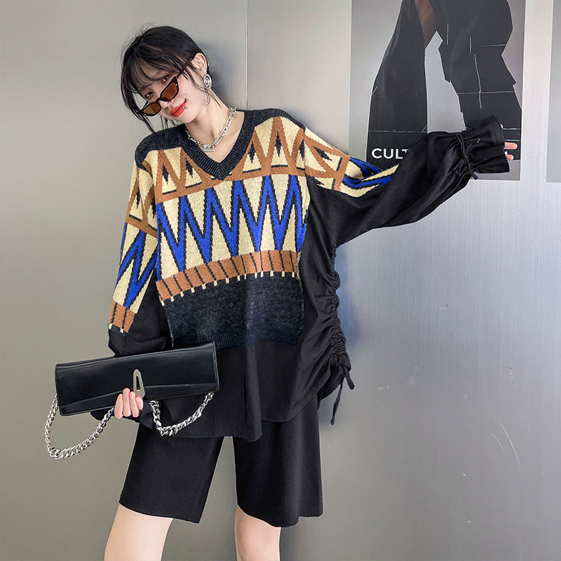 Urban Loose Splicing Denim Sweatshirt