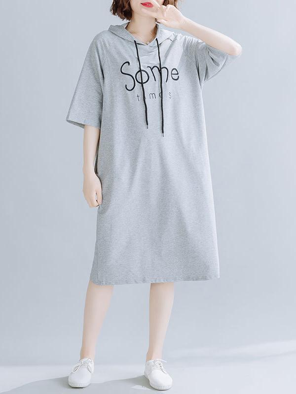 Loose Letter Embroidered Casual Hoodie Dress