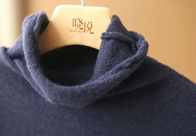 Casual Solid Color Woolen High-Neck Sweater