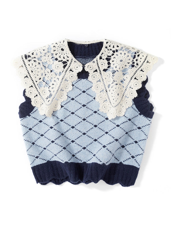 Sweet Plaid Jacquard Knitted Waistcoat