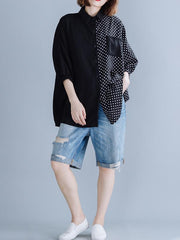 Polka-Dot Splicing Bat Sleeve Long Shirt