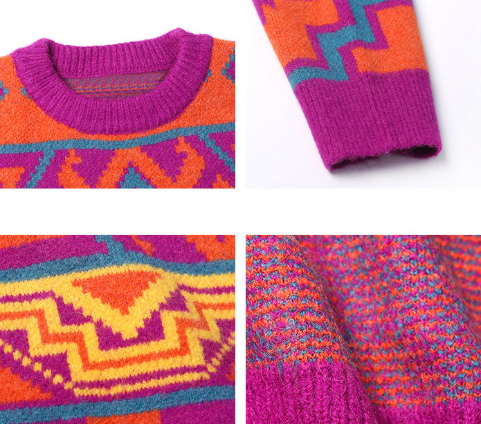 Ethnic Style Loose Geometric Jacquard Sweater