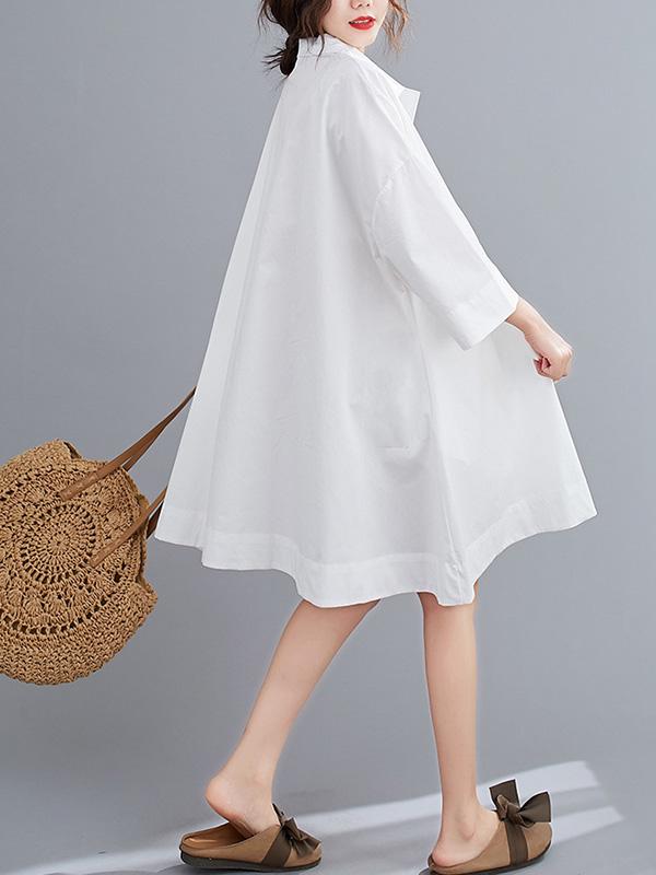 Original Solid V-Neck Shirt Dress