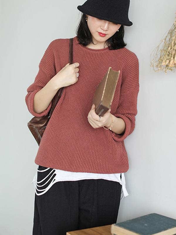 Loose Solid Off-the-shoulder Knitting Sweater