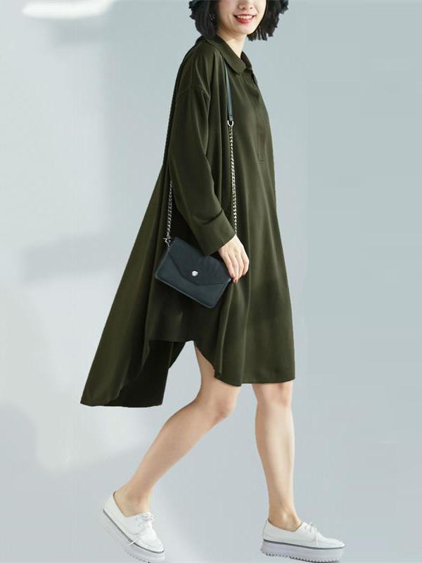 Loose Solid Asymmetrical Shirt Dress