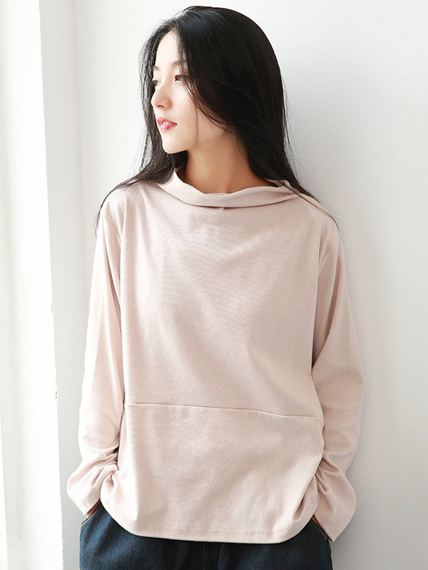 Women High Neck Solid Color Loose Bottoming Shirt