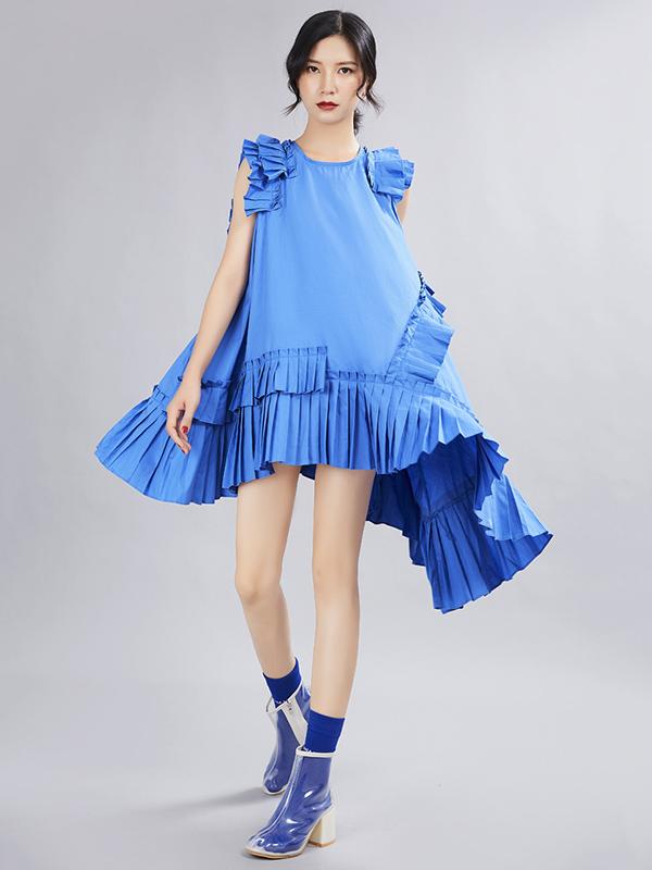 Asymmetric Ruffled Solid Dress