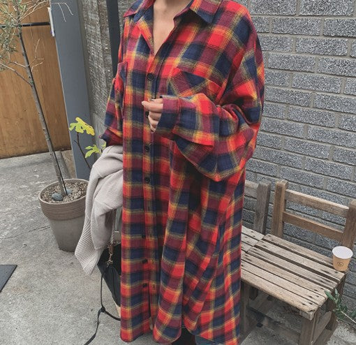 Plaid Long Sleeve Shirt Dress