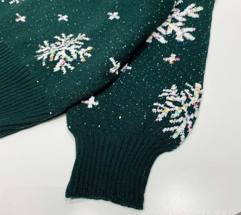 Christmas Snowflake Jacquard Round Neck Sweater