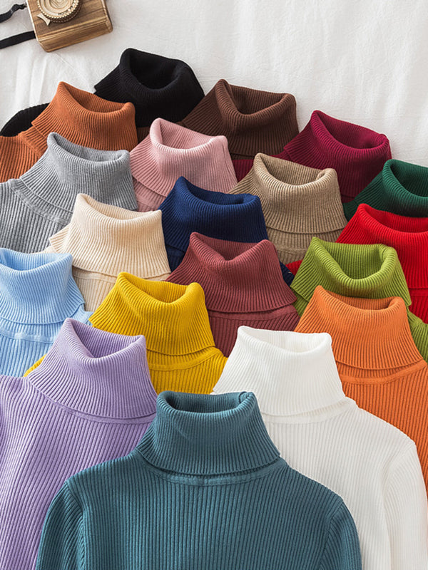 Minimalist Skinny Pure Color High-Neck Sweater Tops