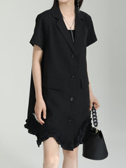 Irregular Clipping Short Sleeves Pure Color Notched Collar Mini Dresses