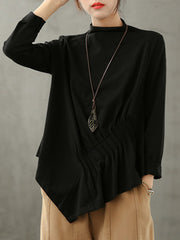 Women High Collar Solid Color Irregular Bottoming Shirt