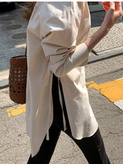 Loose Split-Side Lace-Up Cropped Comfortable Fashion Shirt