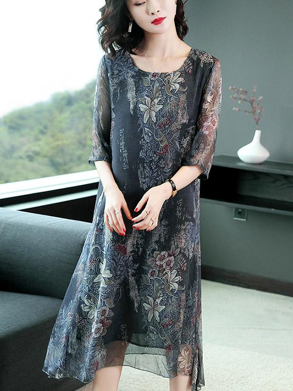 Casual Floral Printed Soft Midi Dress