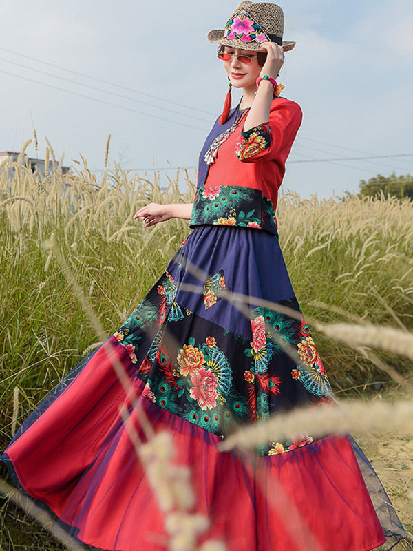 Ethnic Embroidered Shirt With Mesh Patch Skirt Suit