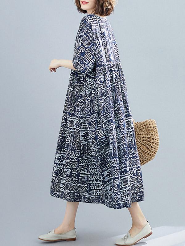 Plus Size Loose Simple Print Midi Dress