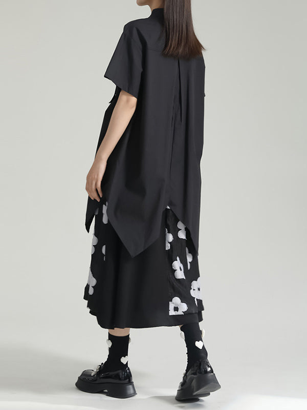 A-Line Roomy Flower-Embellished Contrast Color Split-Joint Skirts Bottoms