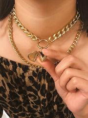 Vintage Chain Choker Layered Heart Pendant Necklaces